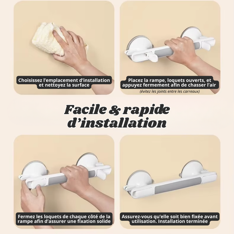 Poignée de Sécurité pour Salle de Bain – Fixation Ventouse