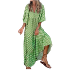 Robe longue élégante à manches bouffantes - Motifs