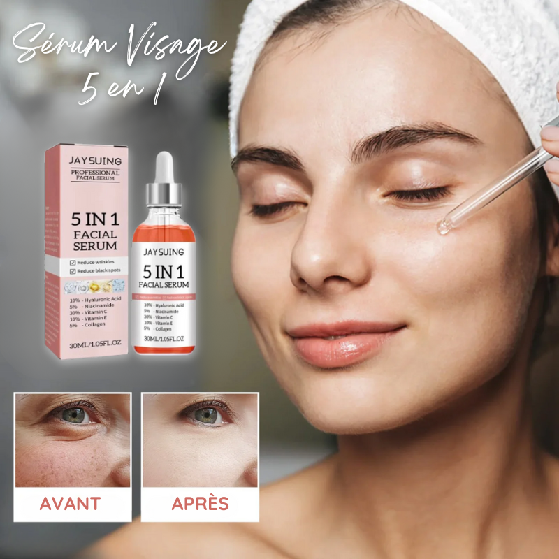 Sérum Visage 5 en 1 : Hyaluronique, Niacinamide, Vitamine C et E & Collagène