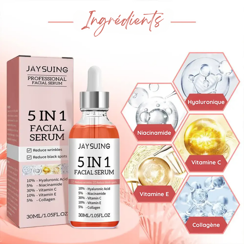 Sérum Visage 5 en 1 : Hyaluronique, Niacinamide, Vitamine C et E & Collagène