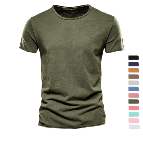 T-Shirt 100% Coton Décontracté à Col Rond et Manches Courtes