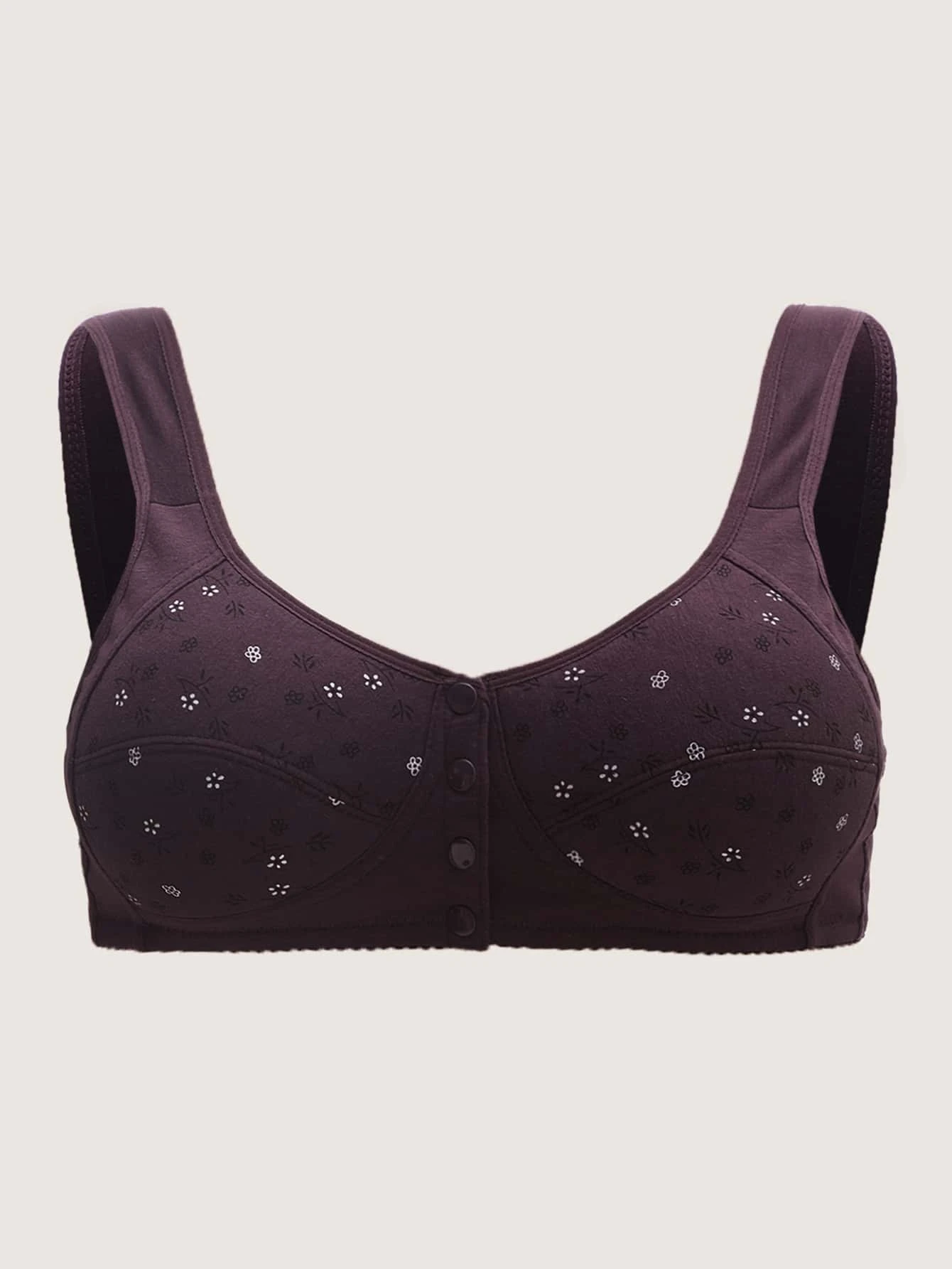 Soutien-gorge 100% coton à imprimé floral prune