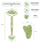 Coffret complet de massage : Rouleau pierre de jade et pierre gua sha