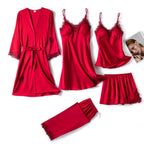 Pyjama - Ensemble 5 Pièces en satin et dentelle rouge