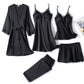 Pyjama - Ensemble 5 Pièces en satin et dentelle noir