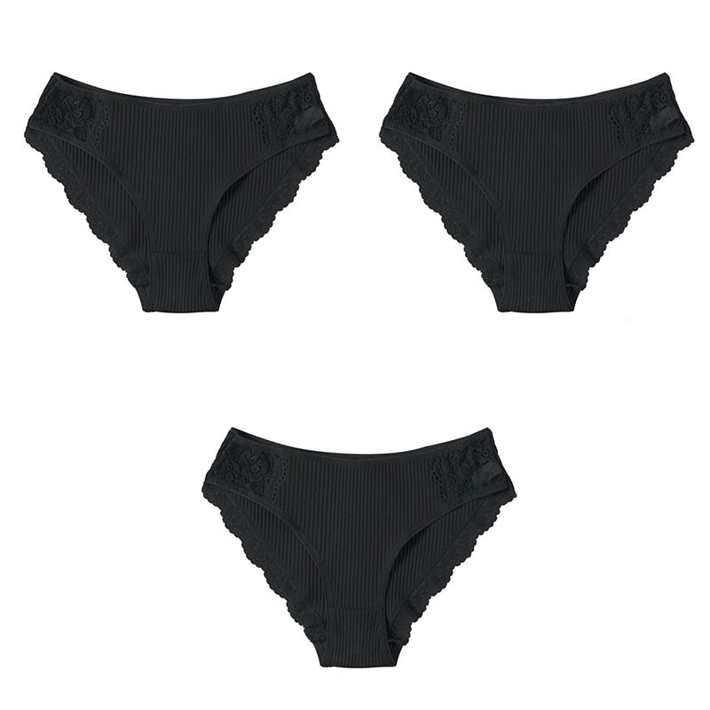 Lot de 3 culottes dentelle en coton