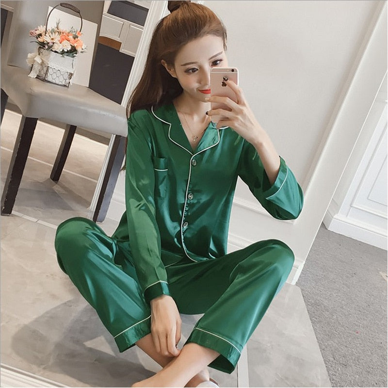 Pyjama femme satin vert