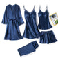 Pyjama - Ensemble 5 Pièces en satin et dentelle marine