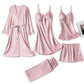 Pyjama - Ensemble 5 Pièces en satin et dentelle rose