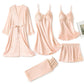 Pyjama - Ensemble 5 Pièces en satin et dentelle champagne