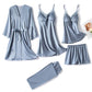 Pyjama - Ensemble 5 Pièces en satin et dentelle gris