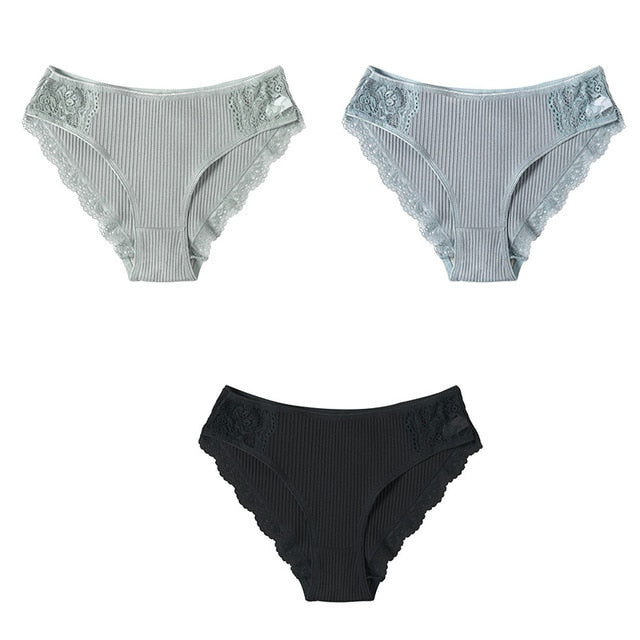 Lot de 3 culottes dentelle en coton