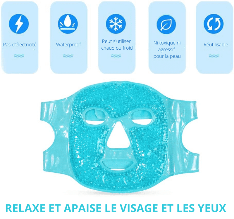 Masque Yeux Froid， Masque Des Yeux Gel Gonflés, Cernes, Migraine  Réutilisable Poche de Glace en Yeux pour Thérapie Froid Chaud (Bleu)