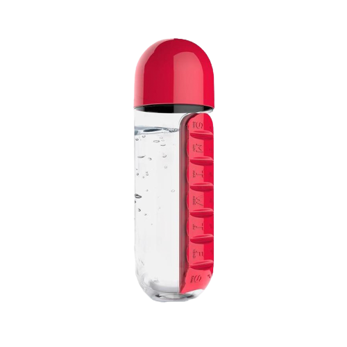 Bouteille Pilulier 3 en 1 rouge