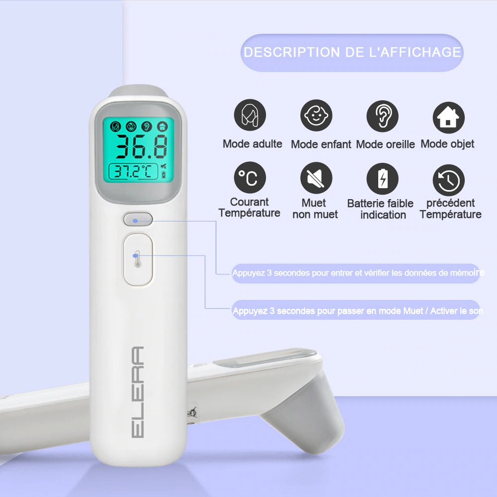 Thermomètre infrarouge médical - Sans contact pour personne (enfant, adulte,  bébé) et surface d'objet
